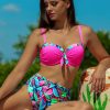 różowe bikini dla małego biustu z pushup z wysokim staem modelujace brzuch kolorowe neonowy róż dwuczęściowy strój kąpielowy LAVEL 2025 (1)